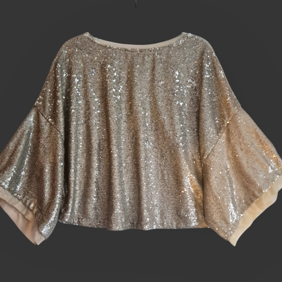 Free People Champage Dreams Gold Sequin Top Medium EUC - Picture 2 of 10